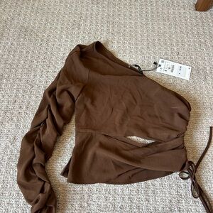 Zara NWT Chocolate Brown Asymmetric Top